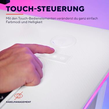 Ігровий стіл Trust Gaming GXT 709W Luminus RGB зі світлодіодним підсвічуванням, 10 режимами, живленням від USB, білий ігровий стіл з гарнітурою та підставкою для чашок, 120 x 60 см, комп&39ютерний стіл для офісу, геймерський 120 x 60 см - RGB білий