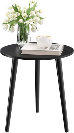 Приставний столик APICIZON, круглий журнальний столик Ø 42 см, висота 51 см, диванний столик з ніжками з масиву дерева, скандинавський стиль, дерев&39яна тумбочка/приставний столик для вітальні, спальні, чорний