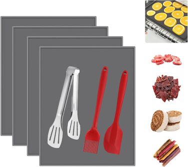 Силіконові дегідраторні листи, 4 шт. и Непригарний дегідратор для дегідратора з силіконовим скребком, щітками, затискачами, сумісний з килимком для випічки з фруктової шкіри Cosori CP267-FD для сушарки для фруктів, без BPA