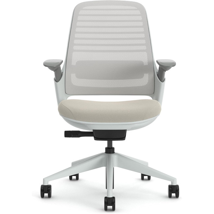 Ергономічне офісне крісло Steelcase серії 1 з поперековою опорою LiveBack та підлокітниками 4D, бежевого кольору, без підголівника