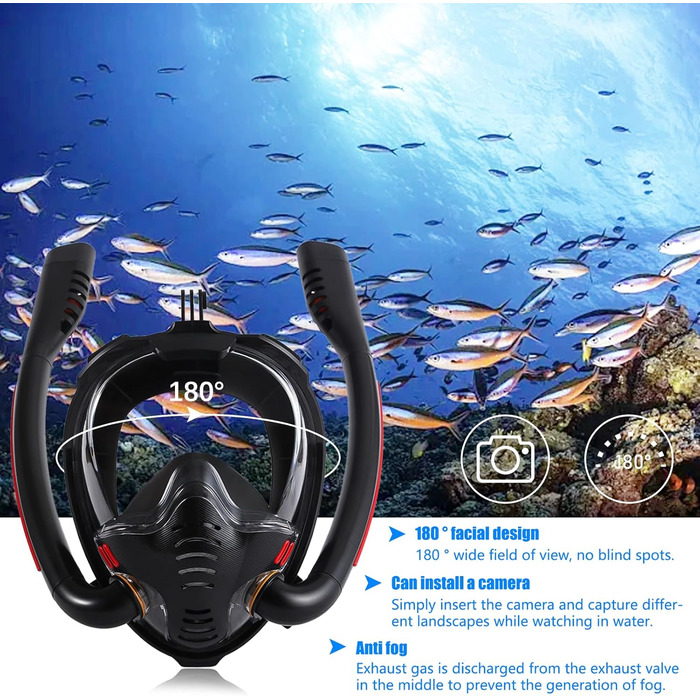Маска для сноркелінгу для дорослих, повнолицьова маска, маска для дайвінгу для дорослих - повнолицьова маска для дайвінгу, повнолицьова маска для сноркелінгу з захистом від запотівання та сухого верху розміру S/M