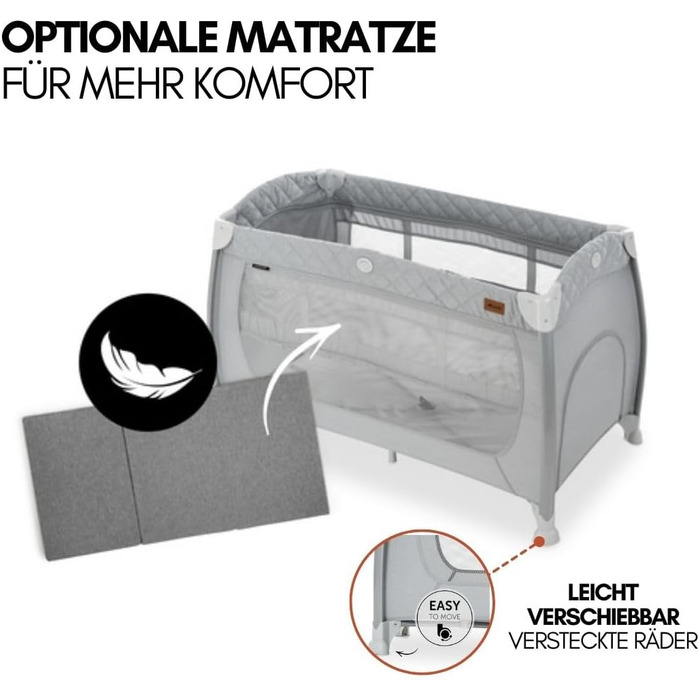 Дорожнє ліжечко Hauck Play N Relax Center з пеленальною підкладкою, регульованою висотою та боковим входом - Стьобаний сірий