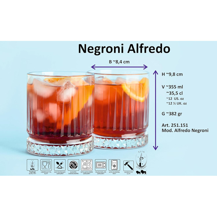 Келихи Negroni Набір для коктейлів з 3 предметів Alfredo - Казковий для Negroni, 355 мл, чисте задоволення, включаючи подвійний джигер для змішування, 251.151