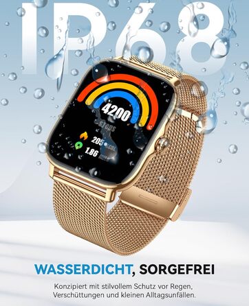 Розумні годинники для жінок та чоловіків, фітнес-годинник, фітнес-трекер з більш ніж 120 спортивними режимами, крокомір, монітор сну, водонепроникність IP68, розумний годинник для Android/iPhone (золотистий, 1.91)