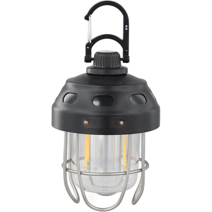 Акумуляторний кемпінговий ліхтар з акумулятором 2000 мАг, тепле/жовте світло, клас захисту IPX3, конструкція з алюмінію, сталі та ABS-пластику, для наметів та використання на свіжому повітрі (чорний)
