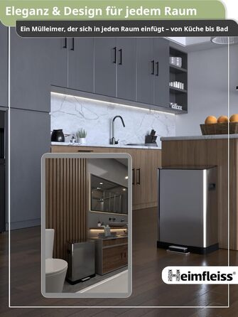 Відро для сміття Heimfleiss 50 л Педальне відро для сміття Дизайнерське прямокутне відро з нержавіючої сталі Сучасне відро для смі