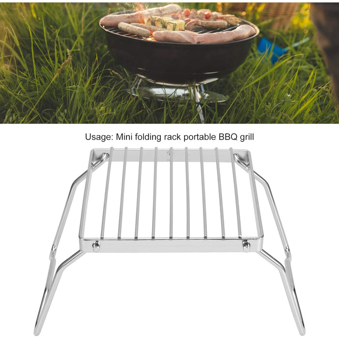 Складана решітка для гриля, портативний гриль для багаття з сумкою для зберігання, решітка для гриля з вугілля з нержавіючої сталі 16x16 см, тримач для горщика, аксесуари для кемпінгу для приготування їжі, пікніків, піших прогулянок, риболовлі, походів