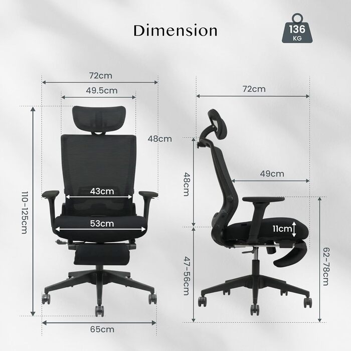 Ергономічне офісне крісло FLEXISPOT, Foldex, складне офісне крісло для невеликих приміщень з поперековою опорою, регульованими по висоті підлокітниками, 2D підголівником, стільці для дому з підставкою для ніг Panther