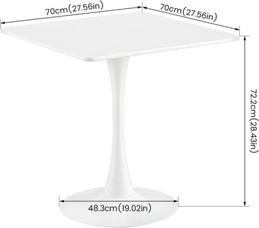 Сучасний обідній стіл 70x70 квадратний стіл кухонний стіл маленький обідній стіл з металевими ніжками, підходить для вітальні, їдальні, балкону, білий 70 x 70 см (квадратний) квадратно-білий