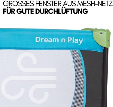 Дитяче ліжечко Hauck Dream N Play XXL з матрацом, сіткою від комах, підстилкою та простирадлом на ремені - Складане дитяче ліжечко з сумкою - Водяний блакитний