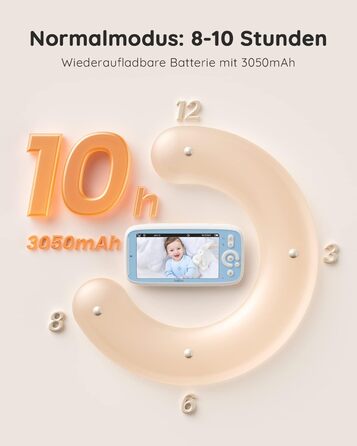 Радіоняня з камерою без Wi-Fi, автоматична радіоняня нічного бачення, PTZ огляд 360, 5-дюймовий IPS-екран 720P, 3 шт. зум, режим V