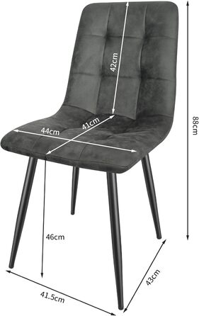 Обідні стільці LEWE, Комплект із 6 шт., М&39які стільці, Стільці для їдальні, Стілець з м&39якою тканиною Technology, Кухонний стілець, Стілець для вітальні, Дизайнерський стілець зі спинкою та металевими ніжками, 6 темно-сірих