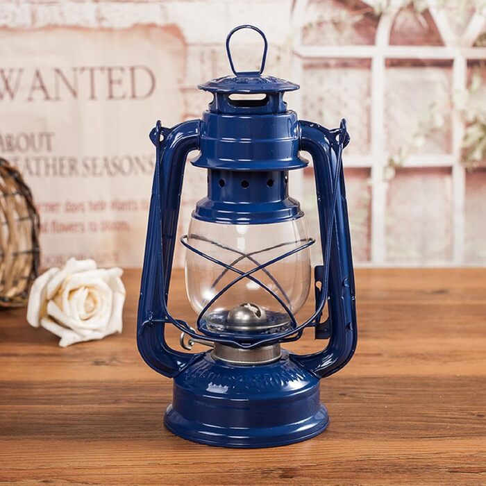 Газова лампа, гасова лампа, гасовий штормовий ліхтар зі скляною колбою, вінтажний кемпінговий ліхтар, портативний підвісний ліхтар для походів на свіжому повітрі, пікніків, декору для дому (синій)