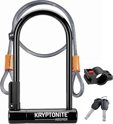 Стандартний U-подібний замок Kryptonite Keeper - клас безпеки 5/10, міцний протиугінний велосипедний замок з петлевим кабелем 120 см, кронштейном для перенесення та 2 ключами - 10,2 см x 20,3 см KEEPER 12 STD з гнучким шнуром 4&39