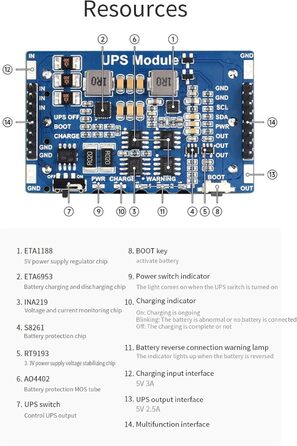 Плата розширення джерела безперебійного живлення ForRaspberryPi 5V 2.5A Плата розширення джерела безперебійного живлення для RaspberryPi 5V 2.5A