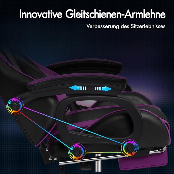 Офісний стілець ALFORDSON, Робочий стілець з масажною подушкою для попереку, Ергономічне комп&39ютерне крісло з відкидною спинкою, Поворотне крісло з підставкою для ніг, Регульована висота, Фіолетовий