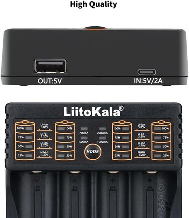 Зарядний пристрій для акумуляторів 18650, зарядний пристрій LiitoKala Lii-402 з 4 відсіками, зарядний пристрій підтримує USB-вихід для літій-іонних акумуляторів 26650 17500 10440, Ni-MH/Ni-Cd AA AAA