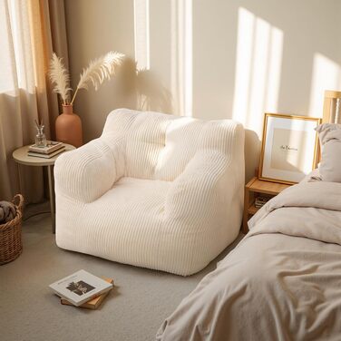 Крісло-мішок Pamapic для дорослих, наповнене крісло-мішок з портативною ручкою, сучасне ергономічне крісло-мішок, крісло-мішок для приміщень для вітальні, спальні, ігрової кімнати, бежевий 70Г x 80Ш x 55В см