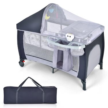 В 1 складне дорожнє ліжечко, люлька, пеленальний столик та манеж з функцією гойдання, в т.ч. музична шкатулка, ігрова дуга, пелена