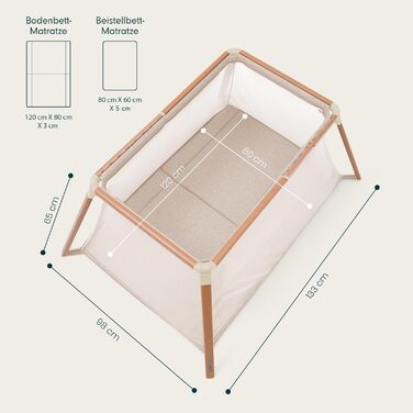 Дитяче ліжечко-манеж Tutti Bambini CoZee Go 3-в-1 з матрацом - легкий та дихаючий складний дитячий манеж, від 0 до 3 років (горіховий та екрю) CoZee GO Горіховий та натуральний білий
