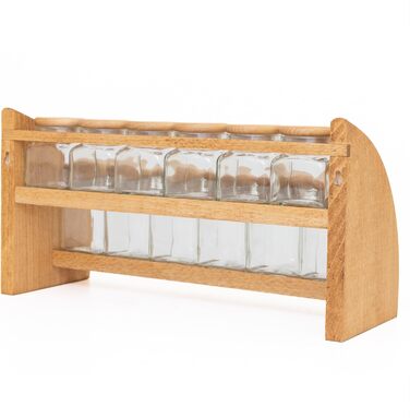 Підставка для спецій, полиця для спецій, підставка для спецій, букова деревина з 12 скляними банками для спецій