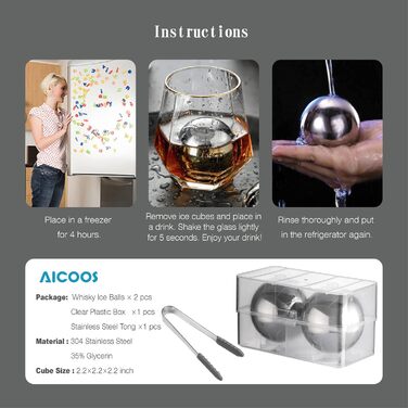 Багаторазова кулька для льоду 2 шт. и - кубик льоду круглий, камінь для віскі, кубики льоду з нержавіючої сталі з високою технолог