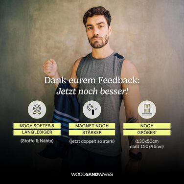 Фітнес-рушник WOODSANDWAVES з дизайнерським дизайном, кишенею та надзвичайно сильним магнітом - ідеальний спортивний рушник для тренажерного залу та фітнес-студії Нековзний, без запаху, швидковисихаючий для активного тренування