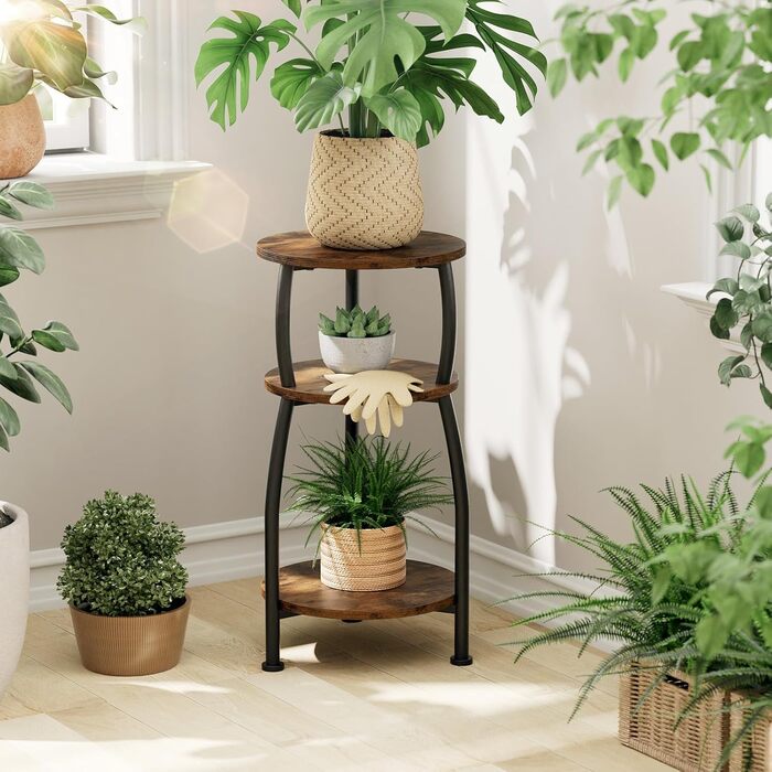 Круглий журнальний столик, маленький круглий столик з 3 ярусами, маленький журнальний столик з місцем для зберігання, тумбочка біля ліжка, журнальний столик, журнальний столик для вітальні, спальні, металевий, сучасний (коричневий) Коричневий Чорний