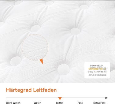 Матрац TeQsli з гелевими пружинами 140x200 см, висота 25 см, 7-зонний пружинний матрац з гелевою піною з ефектом пам&39яті, ергономічна підтримка та зняття тиску, H3 H4, сертифікований Oeko-Tex та CertiPUR, 25 см, 140 x 200 см