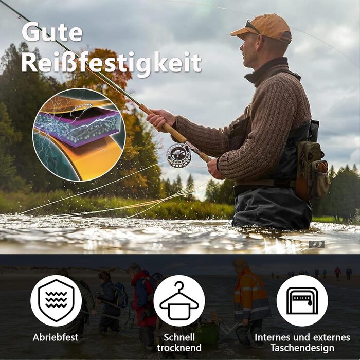 Чоловічі та жіночі потовщені вейдерси, рибальські вейдерси з чобітьми, вейдерси з нагрудними кишенями, регульованими ремінцями, нейлонові вейдерси, рибальські вейдерси 44W