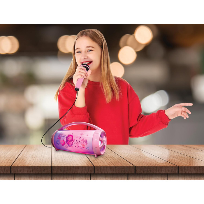 Ляльковий будиночок Габбі, Бездротовий світловий динамік з мікрофоном, Стереозвук, Функція караоке, Порт USB та SD-карти, Акумуляторна батарея, Ручка для перенесення, Рожевий, BTP585GDHZ
