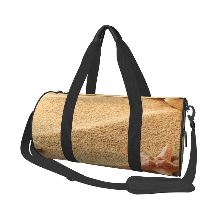 Спортивна сумка, дорожня сумка, пляжна сумка, з малюнком мушлі та піску, сумка на нічліг, чорна, універсальний розмір, сумка для подорожей