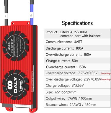 Батарея Захист Плата Система керування Батареєю з вирівнювальними кабелями та бездротовим модулем Bluetooth для літій-залізофосфатного акумулятора 100A UART BT, 4 16S 48V 100A Bluetooth Smart PCB