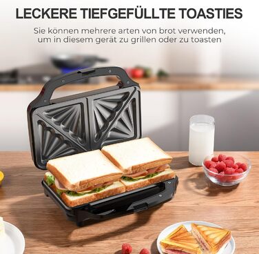 Бутербродниця OSTBA APPLIANCE, тостер для сендвічів на 2 сендвічі, тостер для сендвічів з автоматичним контролем температури та антипригарними пластинами, 900 Вт, чорний/нержавіюча сталь