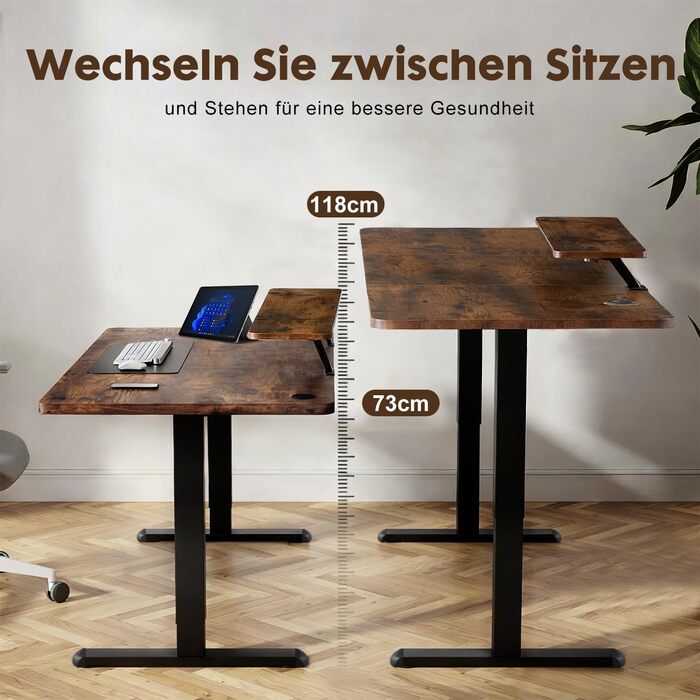 Стіл з регульованою висотою 120 x 60 см, Електричний стіл з регульованою висотою, Ігровий стіл з підставкою для монітора, Стіл для роботи стоячи, Регульований комп&39ютерний стіл, Коричневий