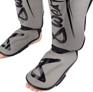 ЗБРОЇ Щитки для гомілок Unlimited 2.0, піщано-чорні, для тренувань та змагань, високоякісна синтетична шкіра та ідеальна амортизація, для муай-тай, K1, MMA, карате та кікбоксингу, 8