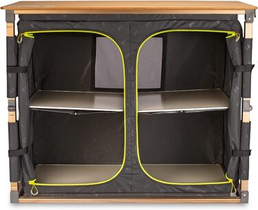 Кемпінгова шафа Zempire Design XXL з натуральним та стійким до атмосферних впливів бамбуковим верхом, повністю складна та надзвичайно міцна, 4 великі відділення для зберігання