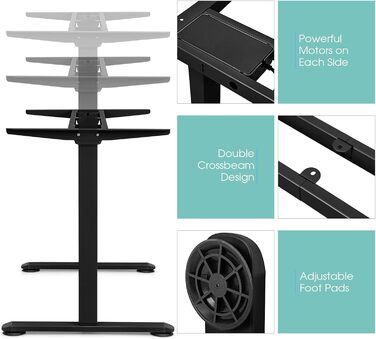 Електрична настільна підставка LIFEZEAL з регульованою висотою, рама столу з 2 двигунами та функцією захисту від зіткнень, рама столу з регульованою шириною та довжиною (чорна)