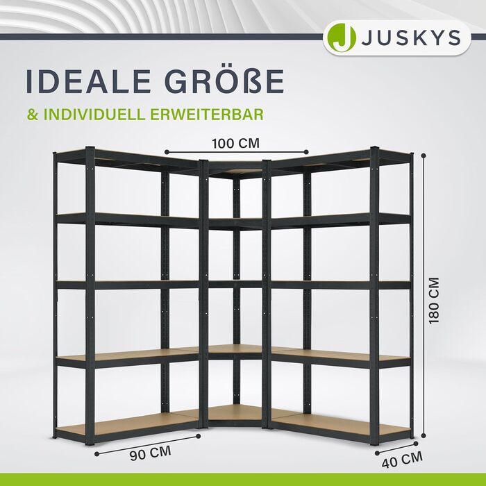 Секційна металева стелажна система Juskys Basic - 1 кутова полиця та 2 полиці для зберігання - 15 полиць з МДФ - 2625 кг - Міцний стелаж, полиця для зберігання, полиця для підвалу - сірий, 3-