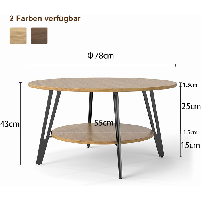 Круглий дерев&39яний журнальний столик Manora з подвійним відділенням для зберігання, круглий стіл для вітальні, дерев&39яний бічний столик з металевою основою, сучасний дизайн круглого дивана-столика для вітальні (дуб, C25298) Меблі для вітальні з дуба
