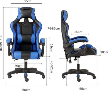 Ігрове крісло Baroni Home, ергономічне офісне крісло, м&39яке ігрове крісло зі зручною регульованою спинкою, ігрове крісло з підголівником та поперековою опорою, синє