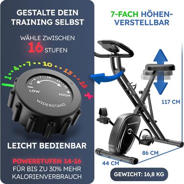Складаний велотренажер HELDENWERK - надзвичайно комфортний та тихий - FlexiFoam витримує до 150 кг, велоергометр, домашній тренажер, велоергометр для людей похилого віку, фітнес-велотренажери, домашній тренажер