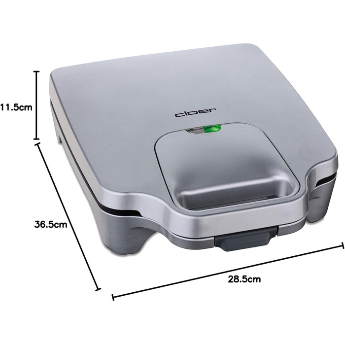 Бутербродниця Cloer 6269 XXL, 1800 Вт, на 4 сендвічі, американські тости, начинка XXL, оптичний готовий повідомлення, сендвічі Silver Silver 4 XXL діагонально розділені одинарні