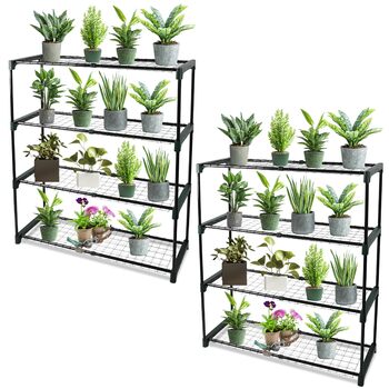 Садова полиця DIVCHI на 4 рівні Полиця для теплиці Полиця для сараю Полиці для рослин Полиця для гаража Вітрина для теплиці легке складання без інструментів (2 шт.) (Квіткові горщики не входять до 2 шт. (4-рівнева))