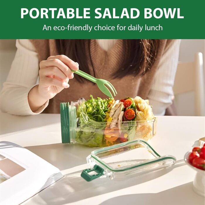 Пластикова банка для зберігання салату, вертикально шарувата конструкція салат-стручка, компактний, розумний контейнер для свіжого салату з герметичною коробкою для спецій., 1
