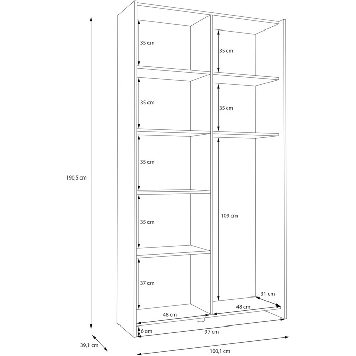 Багатофункціональна шафа 100 40, сучасна шафа з розсувними дверима та 2 дверима, вузька, для передпокою, дерев&39яний композит, білий колір, 100,1 см завширшки x 190,5 см заввишки x 39,1 см завглибшки. Шафа з розсувними дверима завширшки 120 см.