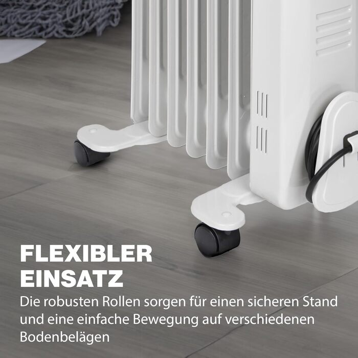 Масляний радіатор Clatronic Ефективний портативний обігрівач Електричний обігрівач із 7 ребрами Радіатор із 3 рівнями потужності Тонкий радіатор До 30 кв. м 1500 Вт RA 3735 1500 Вт, 7 ребер