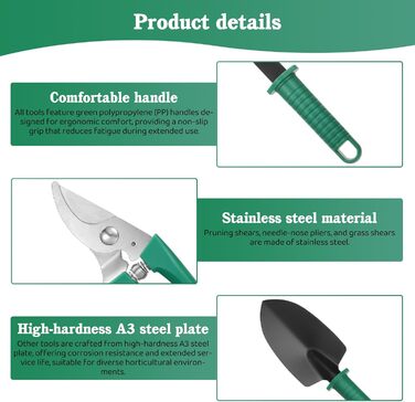 Набір садових інструментів Coolty, 13 предметів, з кейсом для зберігання ідеальний вибір для садівників (Зелений)