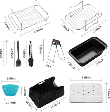 Набір аксесуарів для двозонної фритюрниці з 12 шт., підходить для Ninja Foodi AF400EU AF300EU 7.6L-9.5L та інших наборів аксесуарів для двозонної аерофритюрниці, включаючи гриль для глибокого смаження, папір для випічки