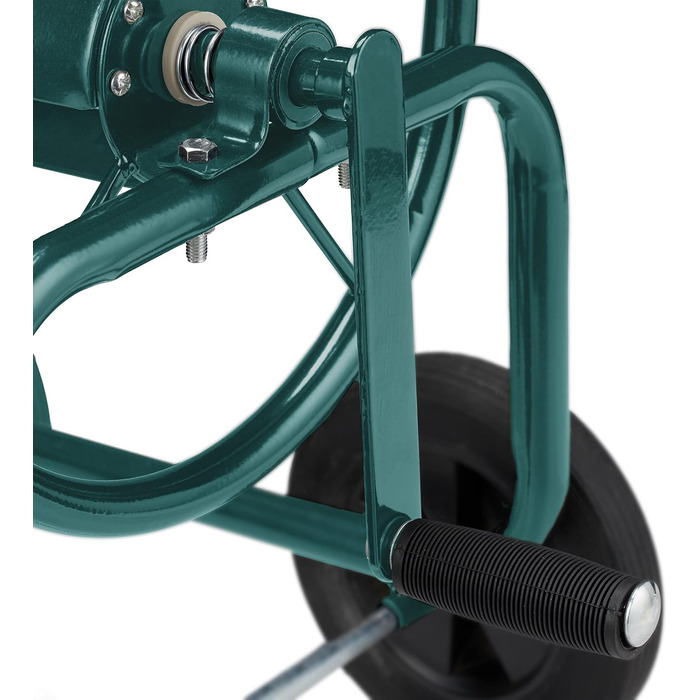 Садовий візок для шланга Relaxdays, до 60 м, 4 суцільні гумові колеса, швидке зєднання, металева бочка для шланга, зелений